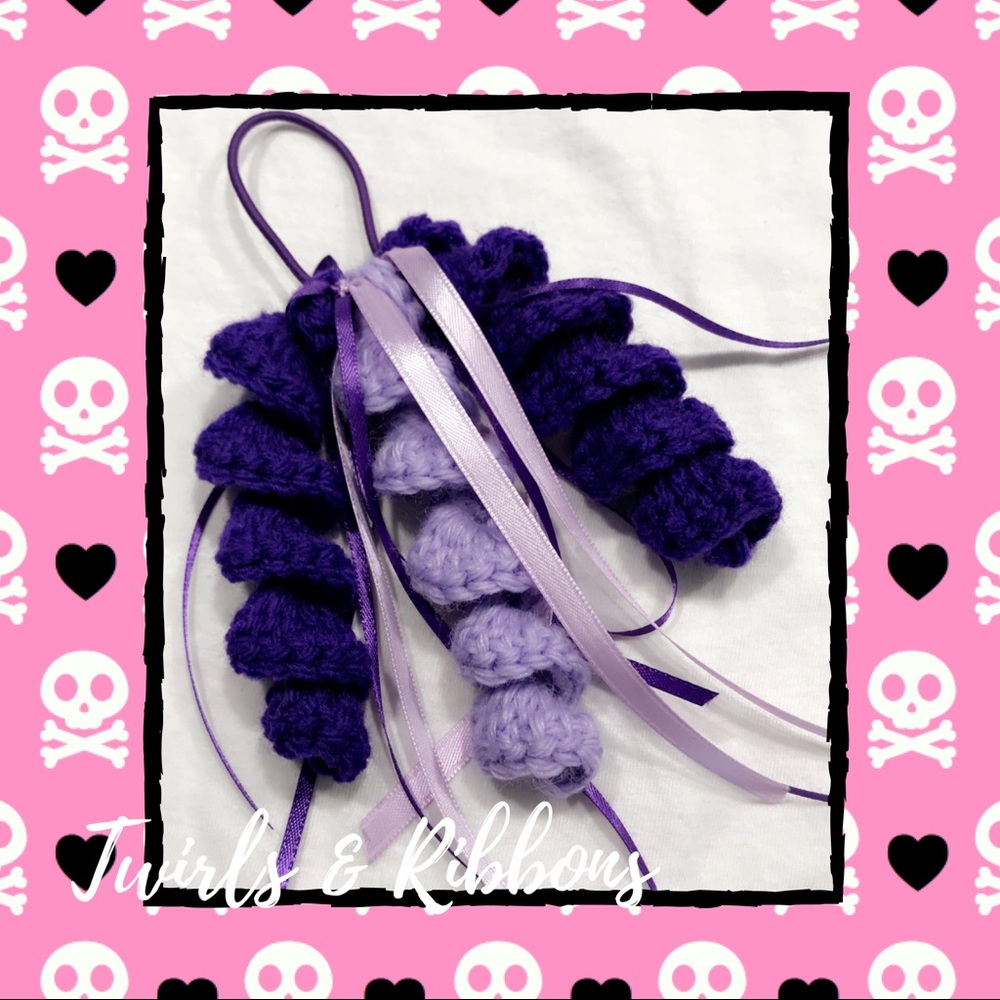 💜Handmade Purple Twirls and Ribbons Bun Ruffle💜